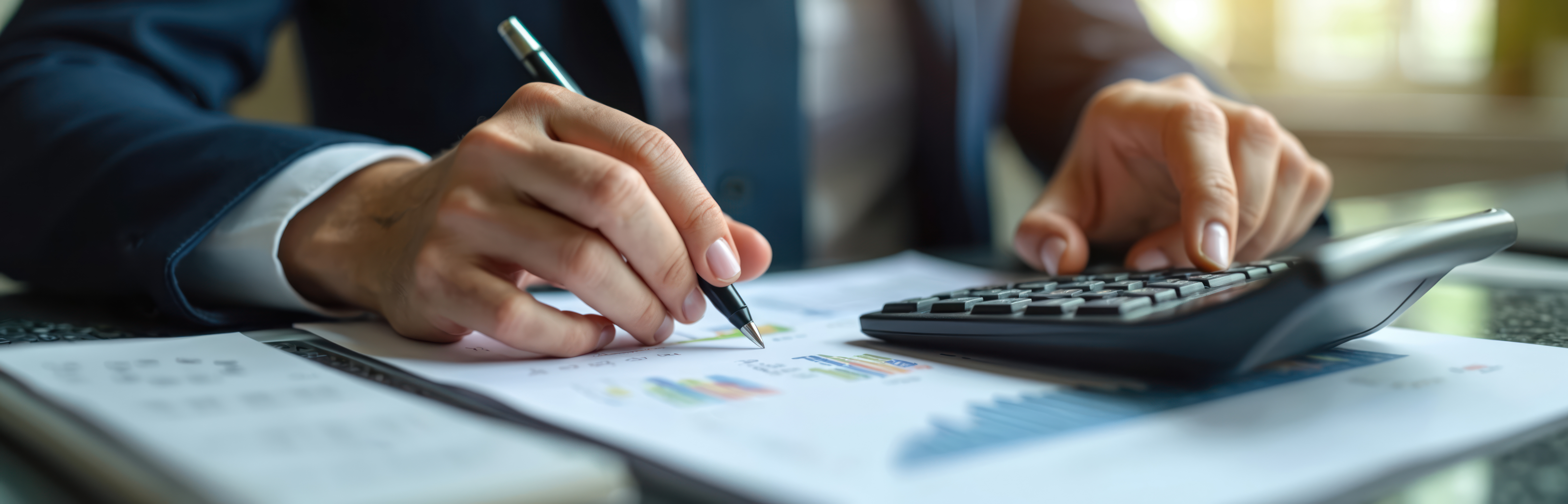 Business professional reviewing financial charts and using a calculator to analyze tax impacts and savings opportunities under the One Big Beautiful Bill (OBBBA) for small- to medium-sized businesses | vcfo